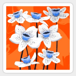 White Flowers - Orange Pattern Magnet